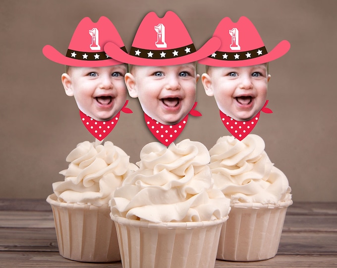 Photo Cupcake Toppers, cowboy, western, carnival, under the big top, first birthday, 1st, western, cowboy, indian