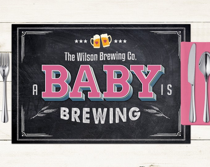 Baby is brewing digital Placemat design, Menu, Baby shower Party Decor, Party Table Decor, BabyQ, Baby shower, rustic, Digital Files only