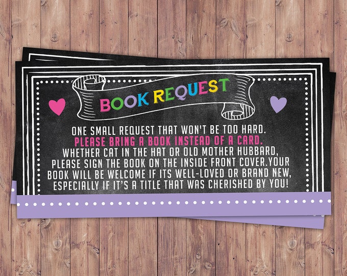 Baby Shower Book Request Ticket Inserts, Chalkboard- Printable Instant Download, boy shower, girl shower, shower game, party game