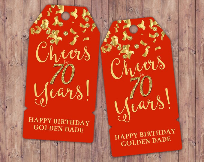 Favor tags, Retirement party, Birthday party,Cheers, 21st, 30th, 40th, 50th, 60th, 70th, confetti and glitter, Gold, Silver