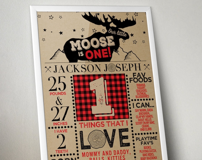 ANY AGE, Lumberjack birthday sign, Digital file only, photo prop, Buffalo Plaid Woodland, Lumberjack, first birthday, Bear , camping, moose