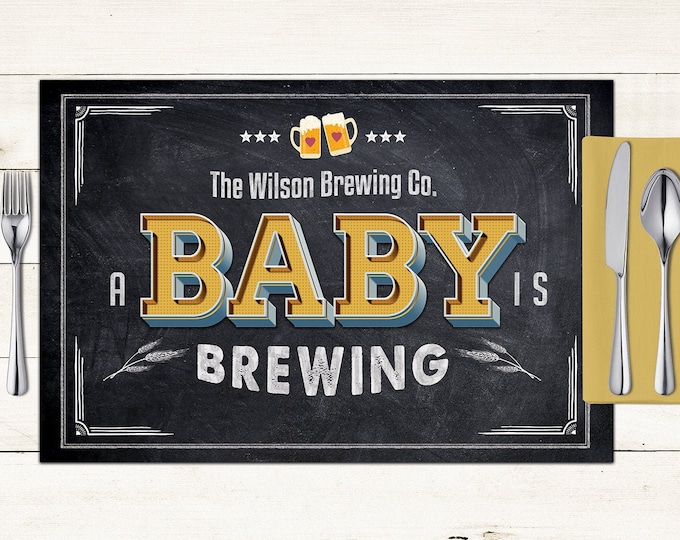 Baby is brewing digital Placemat design, Menu, Baby shower Party Decor, Party Table Decor, BabyQ, Baby shower, rustic, Digital Files only