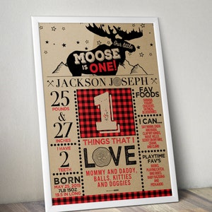 ANY AGE, Lumberjack birthday sign, Digital file only, photo prop, Buffalo Plaid Woodland, Lumberjack, first birthday, Bear , camping, moose