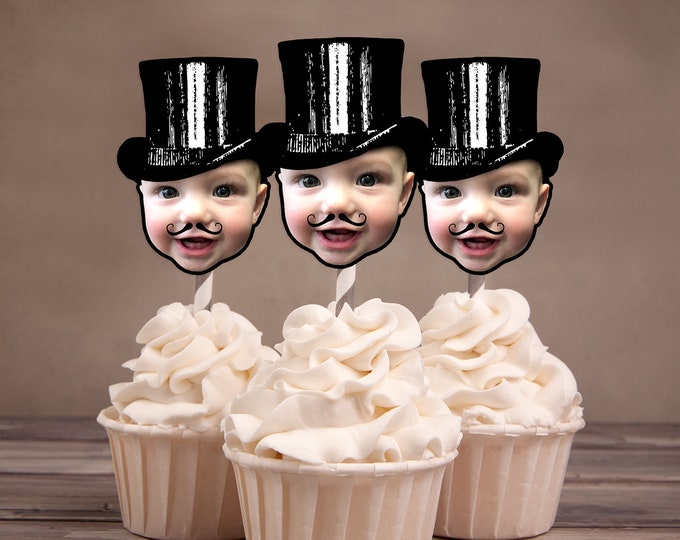 little man Photo Cupcake Toppers (Ringmaster) Digital File - magic, magician. little man, first birthday, party decor, party supplies