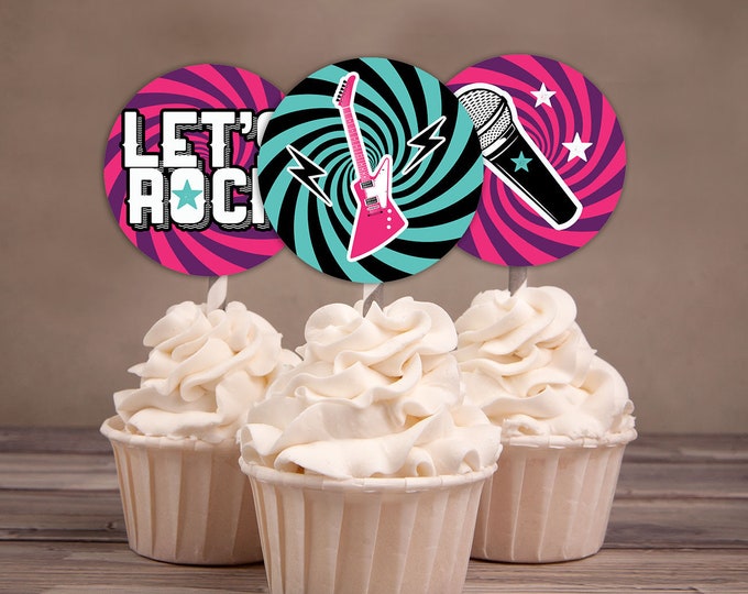 Cupcake toppers "ROCKSTAR" birthday party, party decorations, party supplies, rockstar, rockstar theme, Rockstar Baby shower, printable