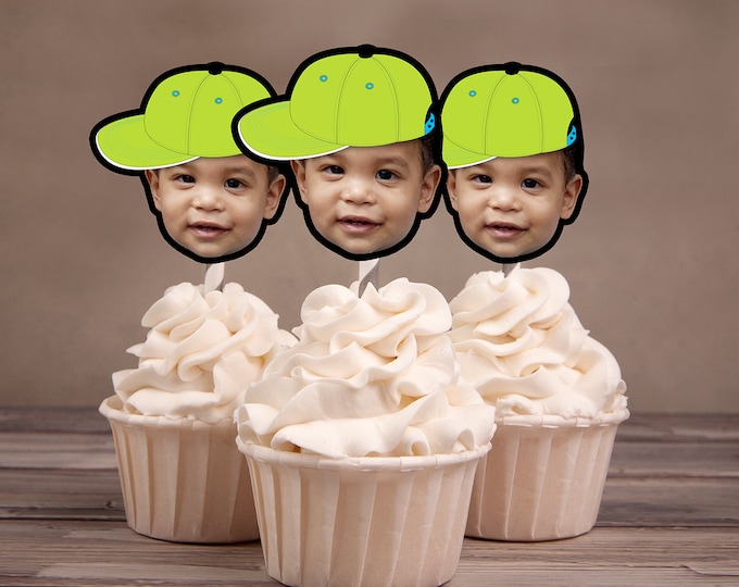 Photo Cupcake Toppers Digital File,  Hip hop  birthday, baseball topper, boy birthday, Fresh Prince, Hip hop party decor, rap, 90s party