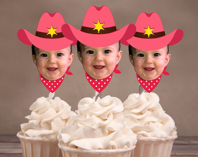 Photo Cupcake Toppers (Birthday Hat Design) Digital File - circus, carnival, under the big top, first birthday, 1st, western, cowboy,indians