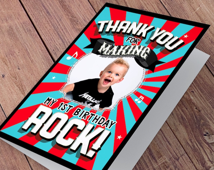 Thank You Card - Greeting Card -  rockstar thank you card - baby shower Thank you - Birthday Party, pop star party, rock star birthday