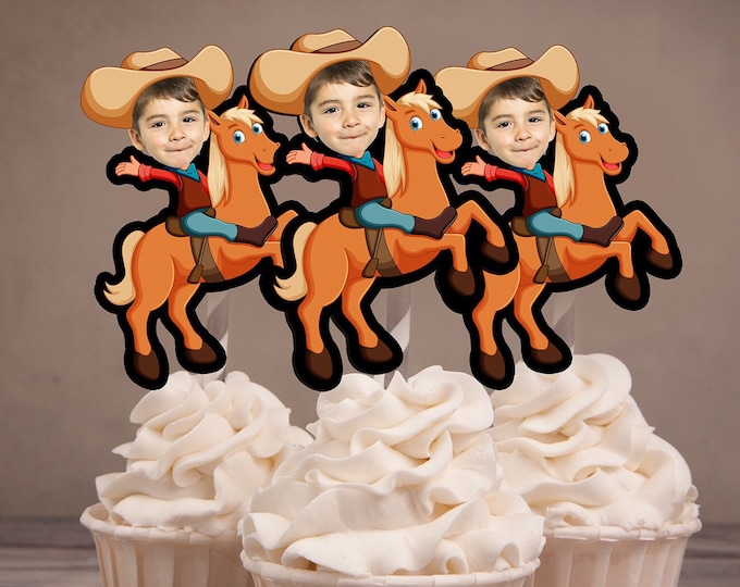 Cowboy cupcake toppers, cowgirl cupcake toppers, rodeo party, western party, printable files, western birthday decor, pony, horse