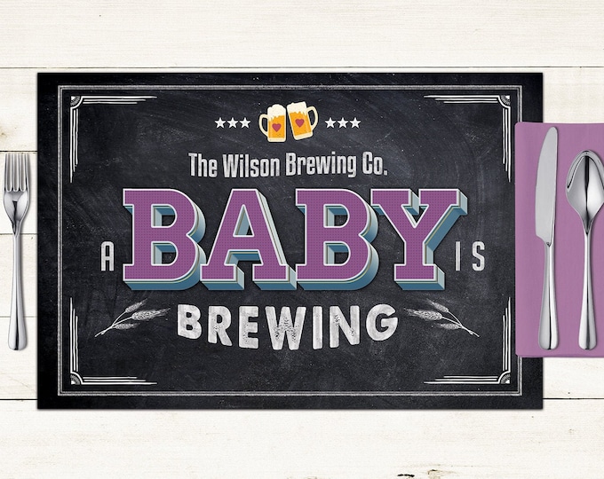 Baby is brewing digital Placemat design, Menu, Baby shower Party Decor, Party Table Decor, BabyQ, Baby shower, rustic, Digital Files only