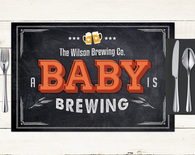 Baby is brewing digital Placemat design, Menu, Baby shower Party Decor, Party Table Decor, BabyQ, Baby shower, rustic, Digital Files only