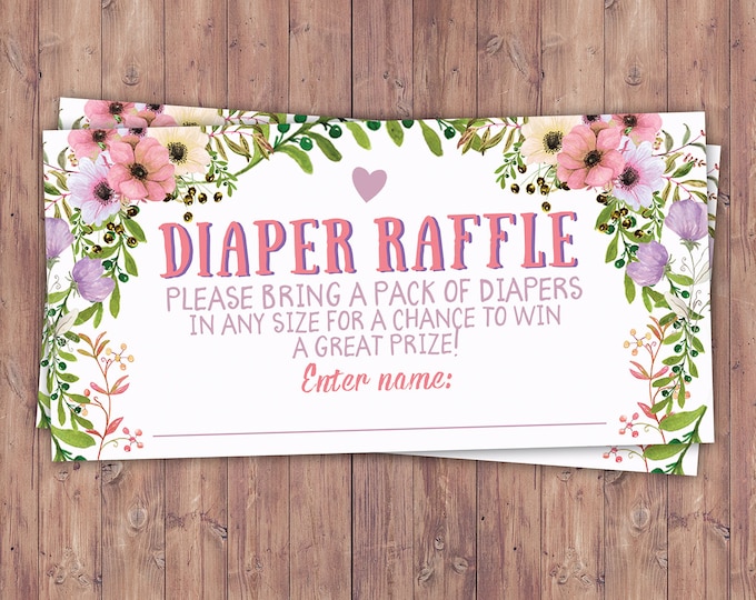 Diaper raffle insert, Floral, rustic, BOHO, BabyQ, chalkboard, Co-ed Baby Shower, BBQ, Baby-Q, baby boy, baby girl, shower game