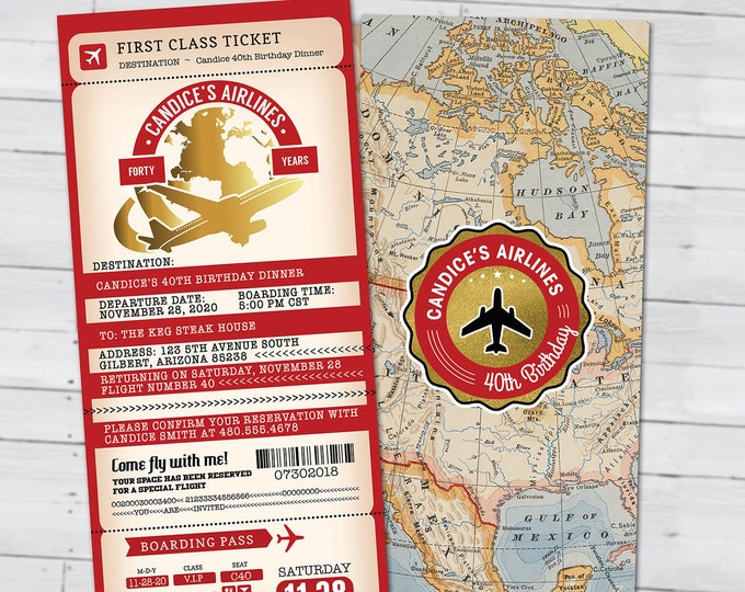 PASSPORT and TICKET birthday invitation, travel birthday party invitation, retirement party, going away party, travel, Digital files only