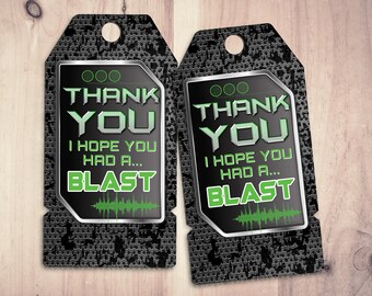Laser tag party,  thank you tags for game truck or laser tag party,  Boys birthday party printable, laser gun, video game,