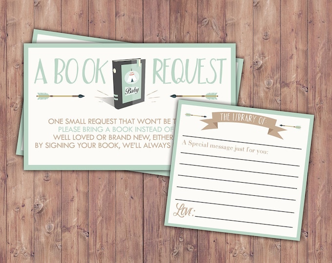 POW WOW Baby Shower book request ticket, Teepee Baby shower, arrows, baby shower,boy,BOHO, Tribal, shower game, book insert