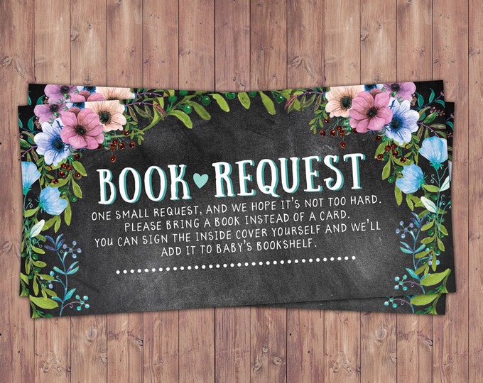 Book request insert, Floral, rustic, BOHO, BabyQ, chalkboard, Co-ed Baby Shower, BBQ, Baby-Q, baby boy, baby girl, shower game