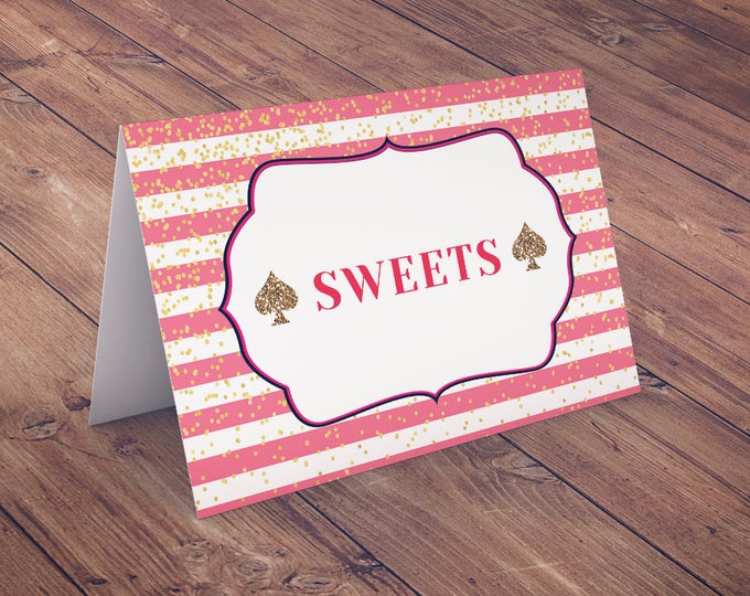 Set of 4 Spade party, food tents,  bridal shower, brunch, decor, sweet 16, birthday, wedding, baby shower, couples shower, pink, glitter,