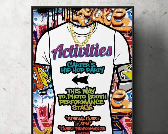 Activity sign, Fresh Prince, 90s party signs, Birthday, Baby Shower, Hip Hop, 90s, party decor, Graffiti, birthday, 90s party, digital file