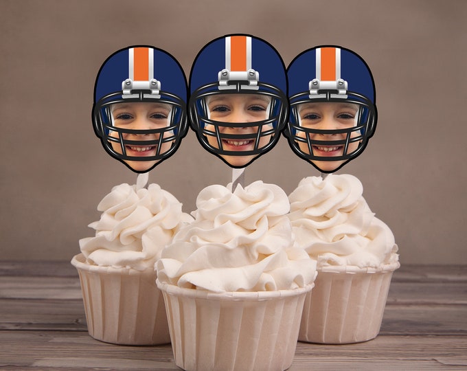 Helmet Photo Cupcake Toppers Digital File - Football  birthday, Football topper, boy birthday, All-Star, Sports theme, sports decor
