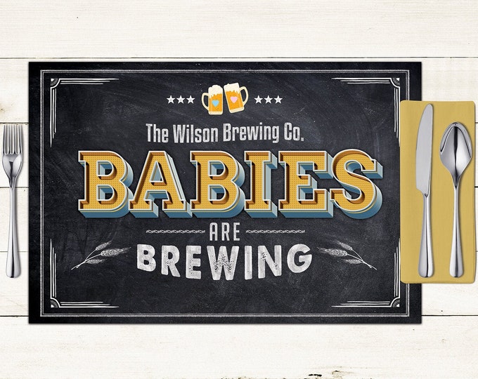 Baby is brewing digital Placemat design, Menu, Baby shower Party Decor, Party Table Decor, BabyQ, Baby shower, rustic, Digital Files only