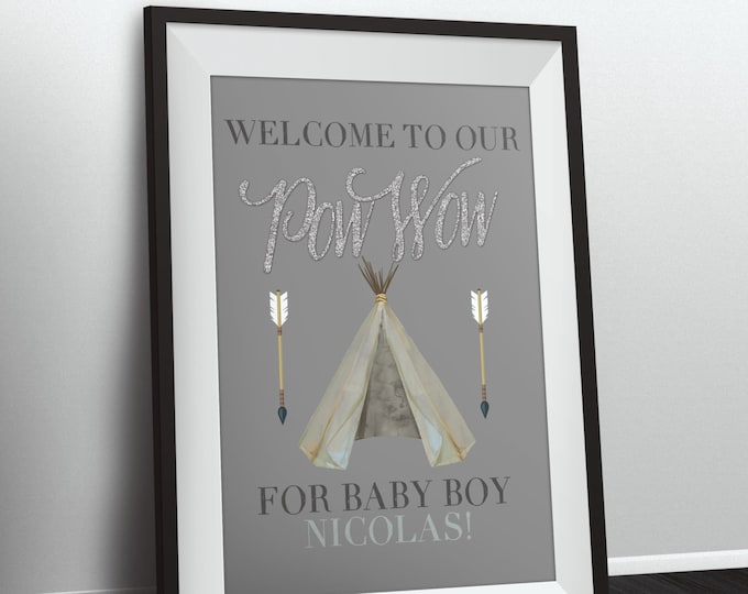 Welcome sign, TEEPEE Baby Shower, Indian Baby shower poster, baby shower,boy, arrow, pow wow, BOHO, Digital file only