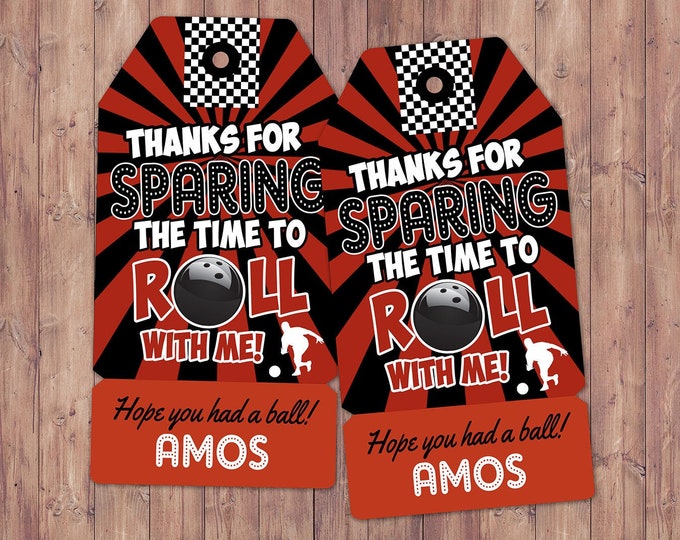 Bowling favor tags, Bowling Birthday Party decor, retro bowling, bowling, Strike, party favor