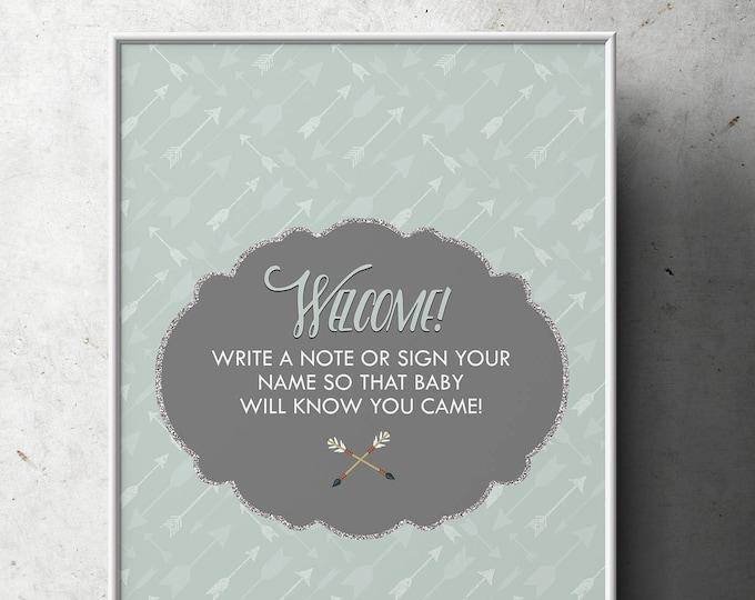 Tribal, powwow, Baby Shower, table sign, arrows, BOHO, Leave a note sign, party decor, boho baby shower
