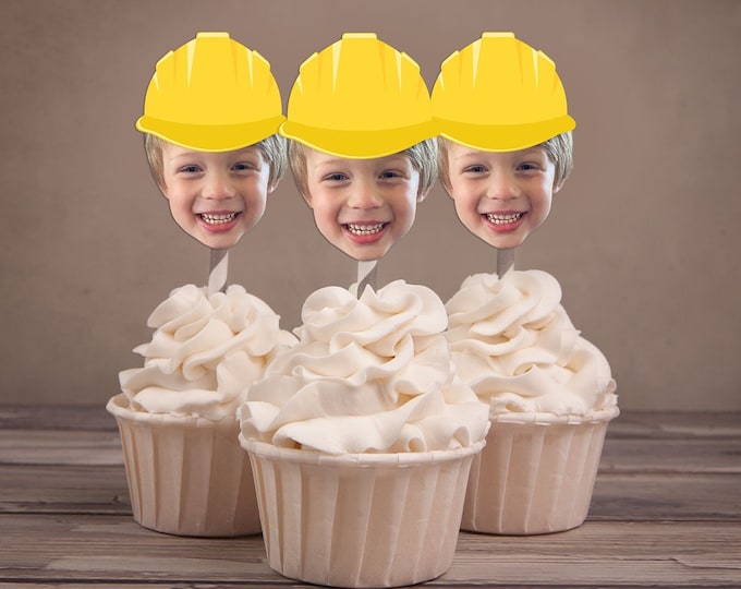 Photo Cupcake Toppers Digital File -construction birthday, dump truck, under construction, construction invitation, boy birthday