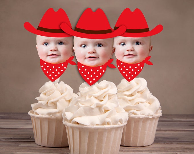 Photo Cupcake Toppers, cowboy, western, carnival, under the big top, first birthday, 1st, western, cowboy, Indian