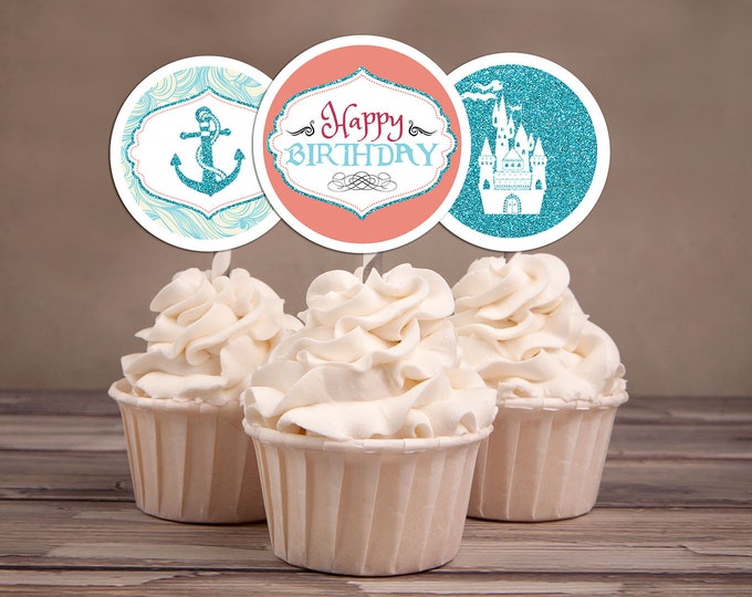 Princess and pirates Cupcake Toppers, Cupcake Toppers, birthday cupcake toppers, pirate toppers, princess toppers