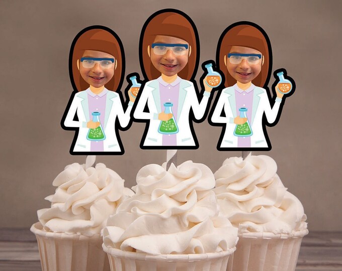 Cupcake toppers, mad scientist, birthday party, party decorations, party supplies, science party. party decor, science theme