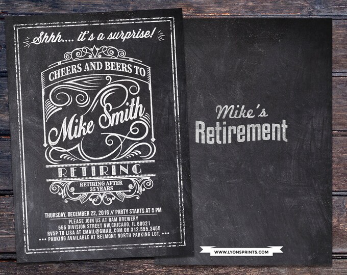 Retirement, Cheers and Beers invitation, beer, 21st, 30th, 40th, 50th, 60th, 70th, Surprise Birthday Party Invitation,, invite,co-worker