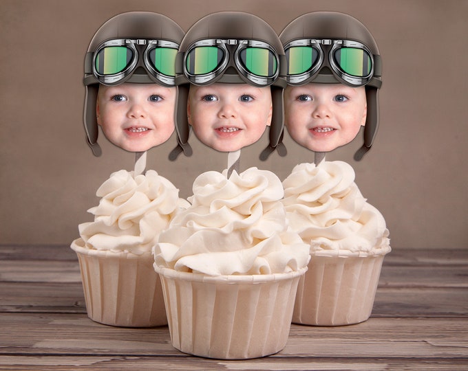 Photo Cupcake Toppers Digital File, Aviator, airplane birthday, vintage airplane,Birthday Party, first birthday , 1st, Airplane, party decor