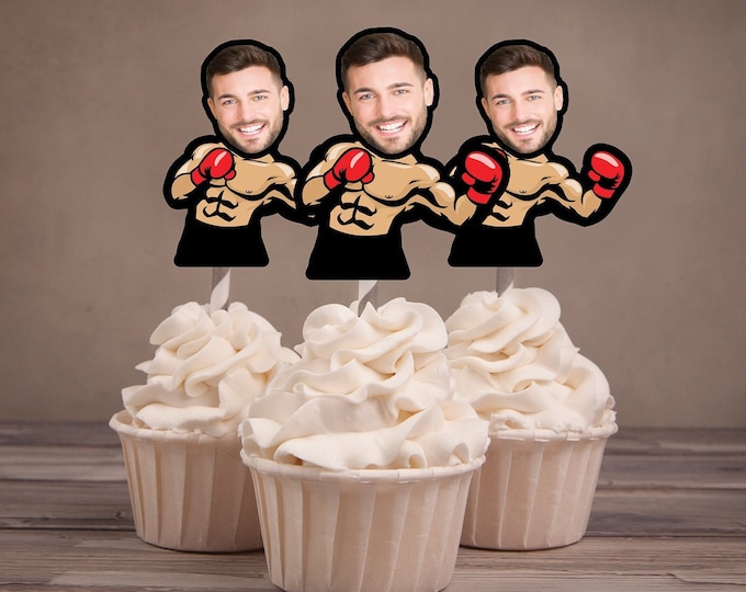 Digital Photo Cupcake Toppers, Boxing Party, The Main Event, Boxing theme, Gender Reveal, Boxing gloves