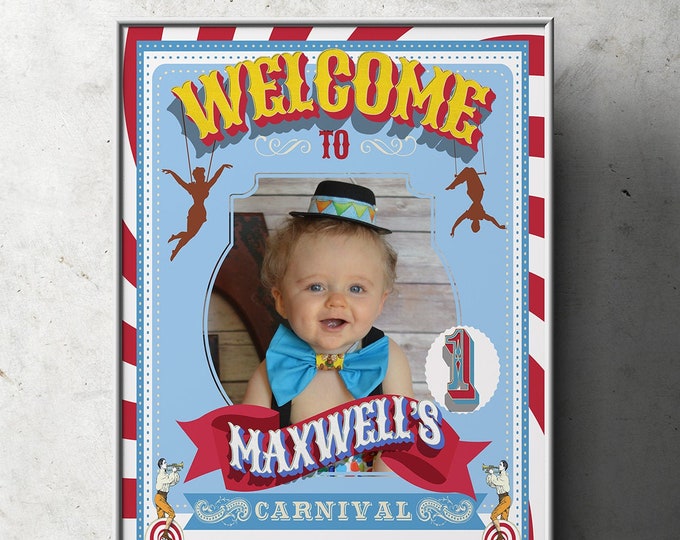 Carnival Party sign, Circus Party Welcome Sign, Customized Printable, Vintage circus poster, Vintage Carnival sign, Digital file only