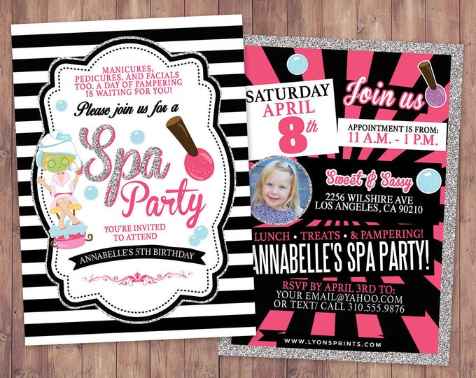 Spa party invitation, VIP PASS, backstage pass, Vip invitation, birthday invitation, pop star,  lanyard, Rock Star birthday, nail polish