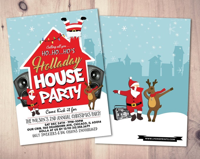 Christmas House Party Invitation, Ugly sweater party invite , Hip Hop Christmas Party Invite, Funny Holiday party invite, printable