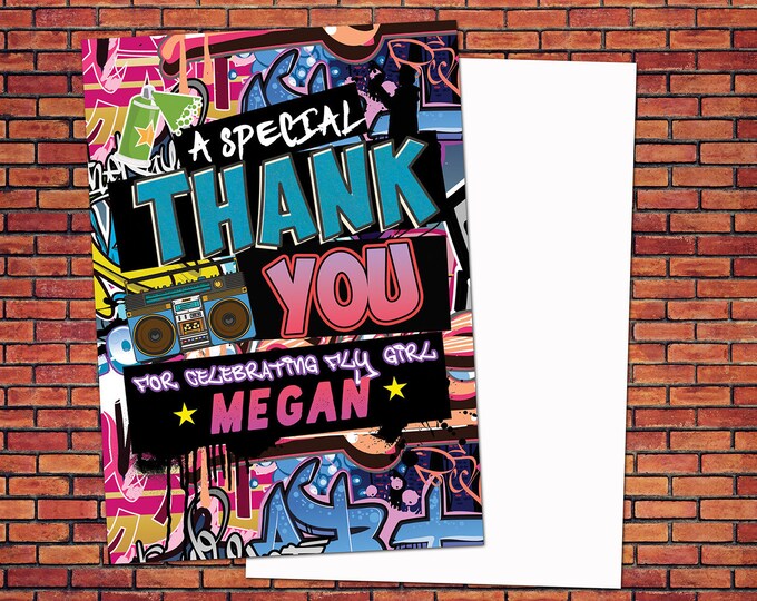 Thank you card, Hip Hop, birthday thank you card, push it party, hip hop birthday, 80s,90s, throwback party, hip hop theme