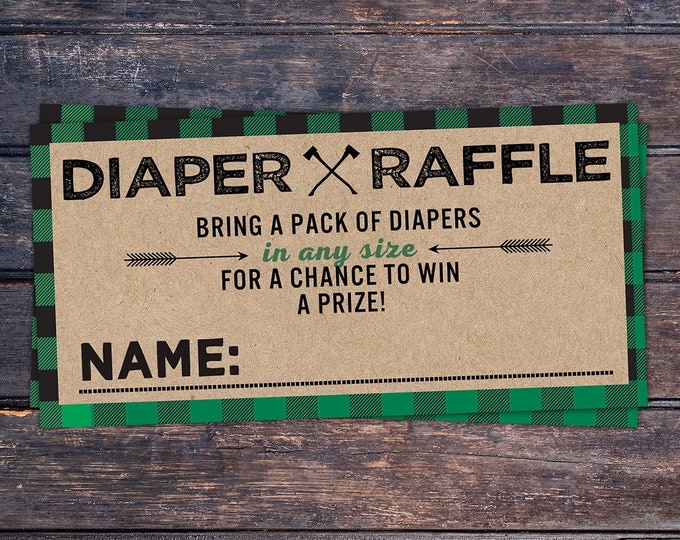 Diaper Raffle, digital file only, Lumberjack Baby Shower, Buffalo Plaid Woodland Baby Shower, Baby shower games, bear