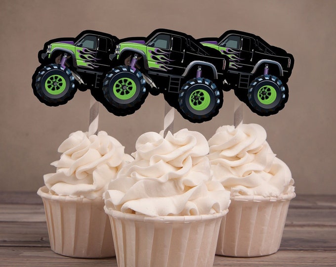 Monster Truck Birthday Party, Monster Truck cupcake toppers, Smash and Crash Birthday, truck birthday decor, printable cupcake topper