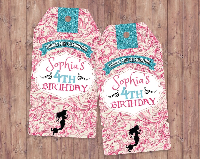 Mermaid, Pirate and Princess Party favor tags, Pirate and Princess Birthday decor, under the sea ,Twins birthday, party favor