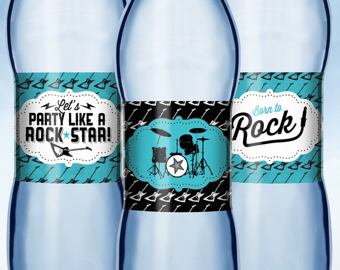 Rock Star, Water Bottle Labels for Birthday Party and baby shower - Rock Star Decorations - Rock Star Water Bottle Labels - Guitar