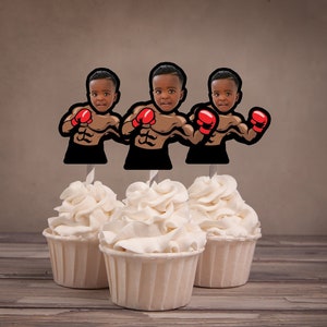 Digital Photo Cupcake Toppers, Boxing Party, The Main Event, Boxing theme, Gender Reveal, Boxing gloves image 2