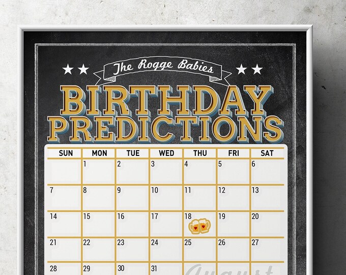 Baby Shower game, Baby is brewing, Coed baby shower, birthday predictions game, couples baby shower, BBQ, baby calendar sign