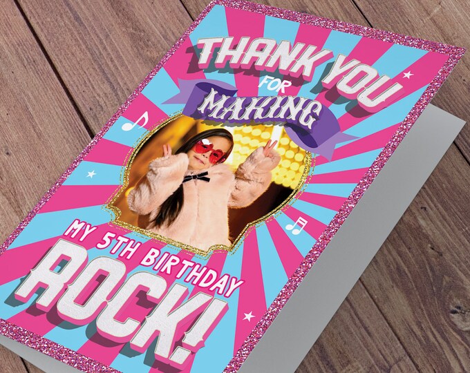 Thank You Card - Greeting Card -  rockstar thank you card - baby shower Thank you - Birthday Party, pop star party, rock star birthday