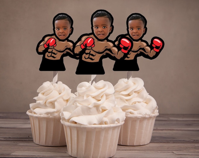 Digital Photo Cupcake Toppers, Boxing Party, The Main Event, Boxing theme, Gender Reveal, Boxing gloves