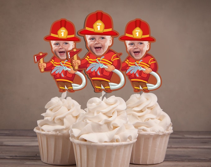 Fireman Cupcake Toppers, birthday, fireman, fireman party, firetruck, fire truck, first birthday, 1st, engine, fire engine, Digital File