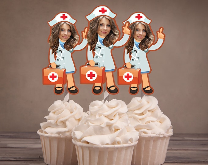 Photo Cupcake Toppers, Nurse Retirement party, Doctor, 30th,40th,50th,60,75, Surprise Birthday Party, adult birthday, decor, nursing