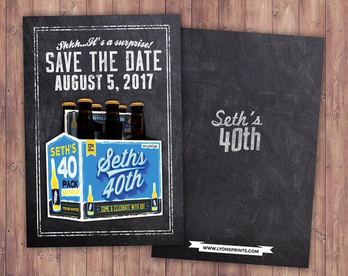 ANY AGE, save the date, Cheers and Beers, beer, 21st, 30th, 40th, 50th, 60th, 70th, Surprise Birthday Party,cheers