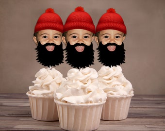 Foto Cupcake Toppers, compleanno del boscaiolo, Buffalo Plaid, tema Woodland, boscaiolo, rustico, campeggio, boscaiolo bash